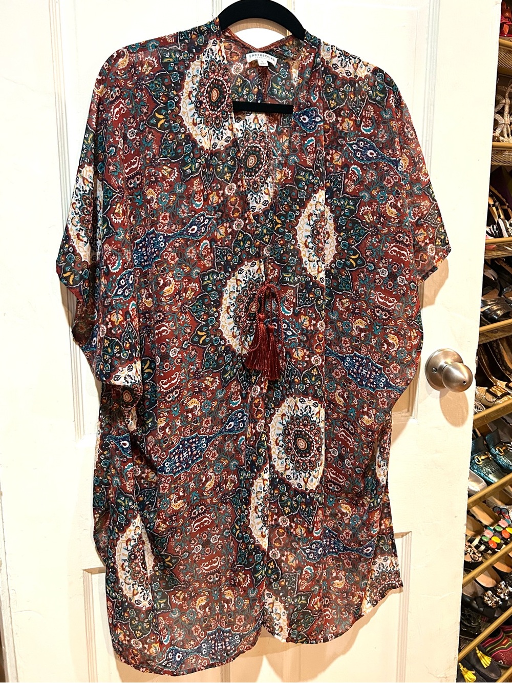 Earthbound Paisley Kimono Swim Cover Up  Cardigan Hippie Boho Festival Size L